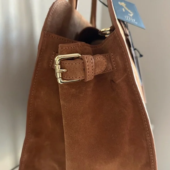 Viral Claudia Firenze Cognac Suede Leather Tote Satchel Bag NWT - Picture 3 of 6